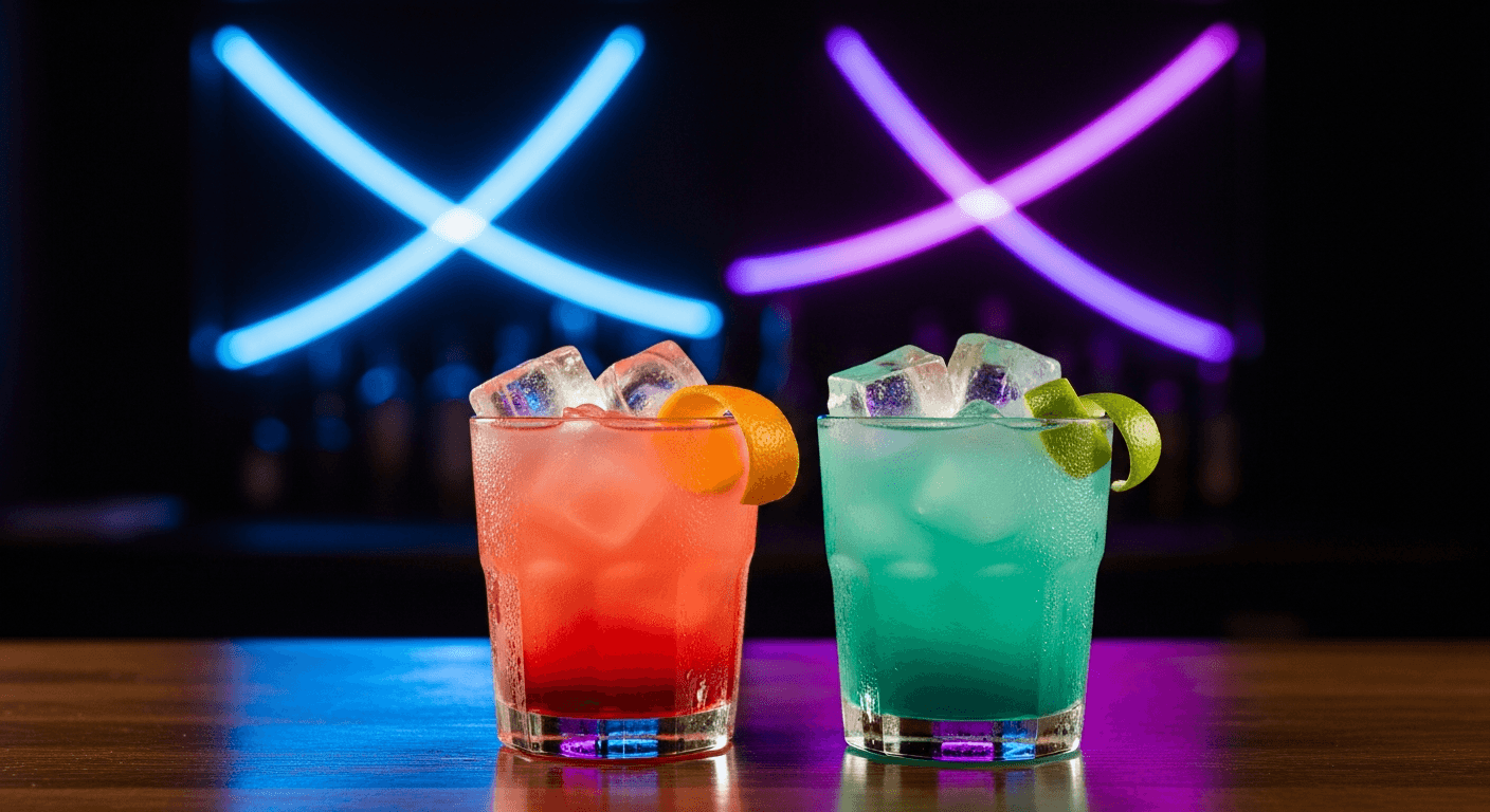 Intérieur chaleureux d'un bar à cocktails de Nevers avec lumières tamisées