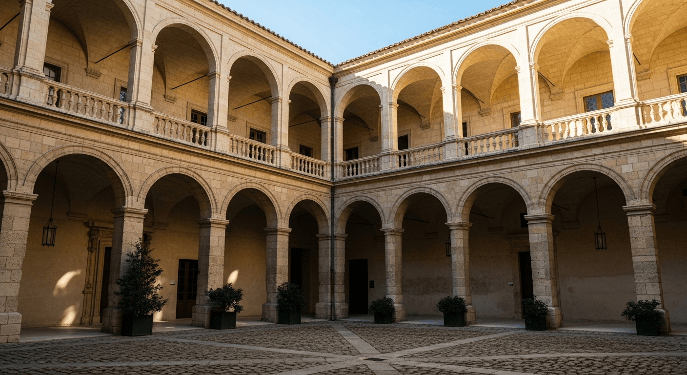 Cour intérieure du Palais Ducal de Nevers avec galeries à arcades Renaissance