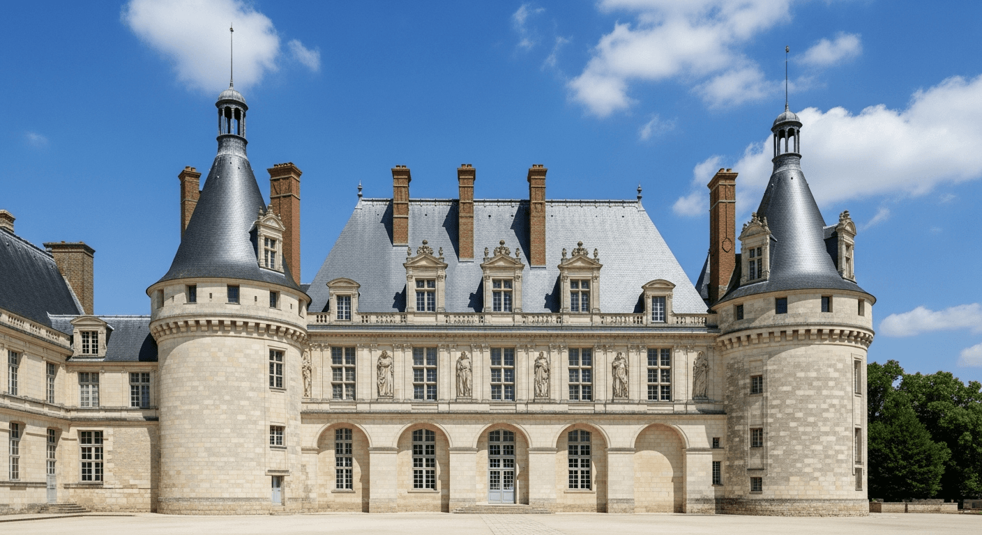 Façade Renaissance du Palais Ducal de Nevers avec ses tourelles polygonales et ses toits d'ardoise